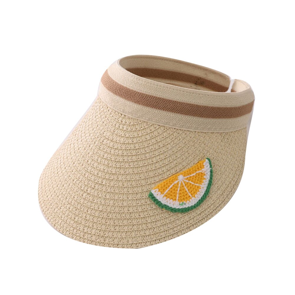 Sommar barn frukttryck bred brätte uv-skydd hatt topplös halmkeps solhatt barn solkeps halmkeps solhatt barn solkeps uv-skydd: Beige citron