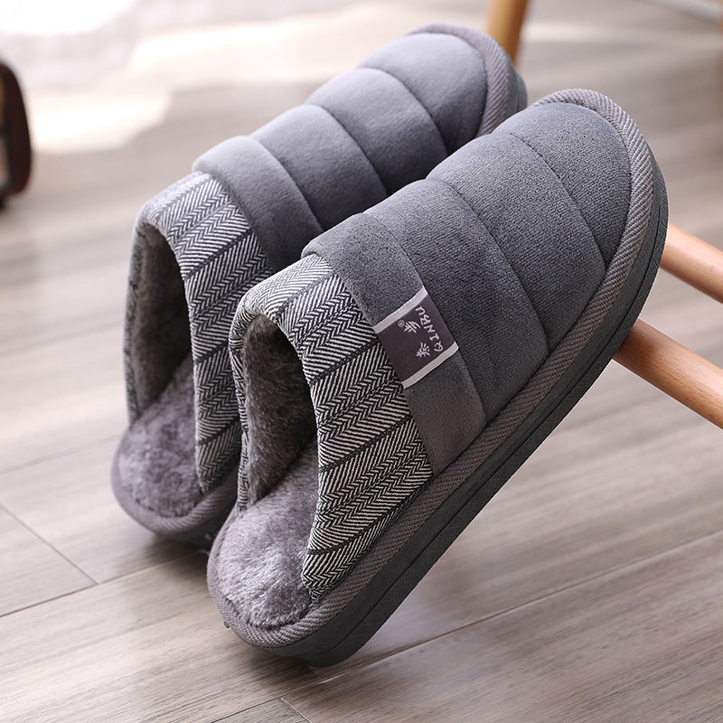Hommes pantoufles grande taille 48 chaussons pour hommes court en peluche troupeau maison pantoufles pour hommes antidérapant couture doux mâle chaussures maison: Gris / 40-41 (24cm feet)