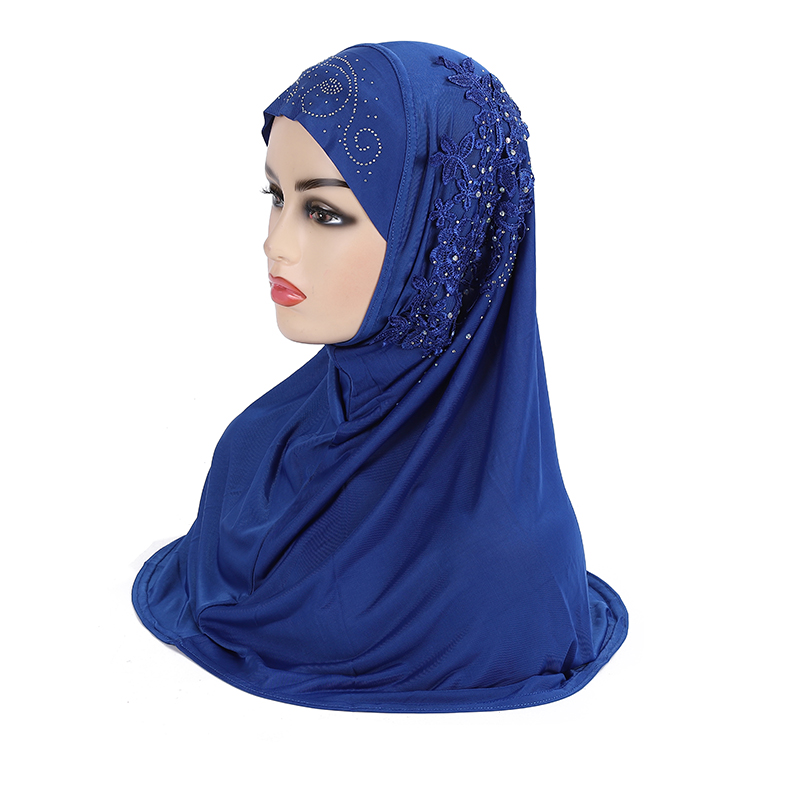 H027 Hermosas chicas adolescentes hijab musulmán con encaje y piedras bufanda islámica chal pañuelo sombrero armia tirar en envoltura de Ramadán: Gris
