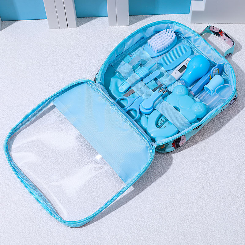 Multifunction Newborn Baby Kid Healthcare Kit Nail Hair Thermometer Grooming Brush Portable Hygiene Set Baby Newborn Essentials: 13PC SET-Blue