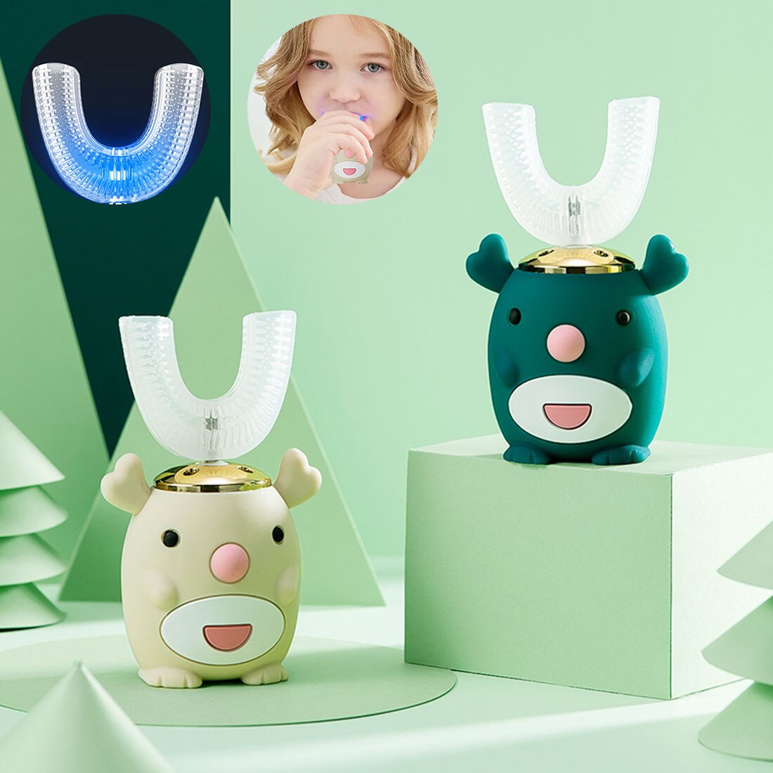 Electric Toothbrush Smart 360 Degree Kids Tooth Brush USB Rechargeable Automatic Ultrasonic Tooth Brush Cartoon Pattern Children