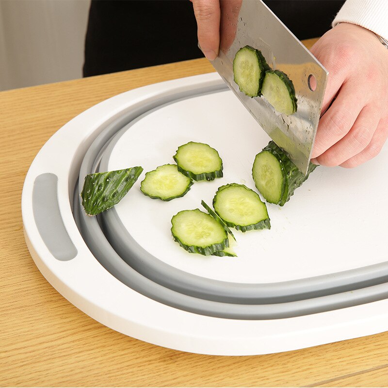 Inklapbare Hakblok Siliconen Opvouwbare Snijplank Fruit Wasmand Met Aftappen Plug Keuken Gereedschap