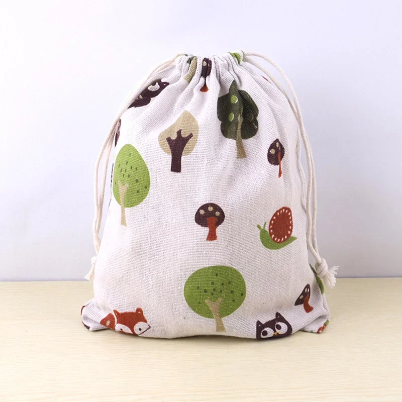 Bolsa de tela de lino y algodón, bolsa con cordón, estampado de plantas y animales bonitos, bolsa de almacenamiento de zapatos de tela de viaje para niños, estuche de maquillaje, bolsa de de Navidad: S / Azul