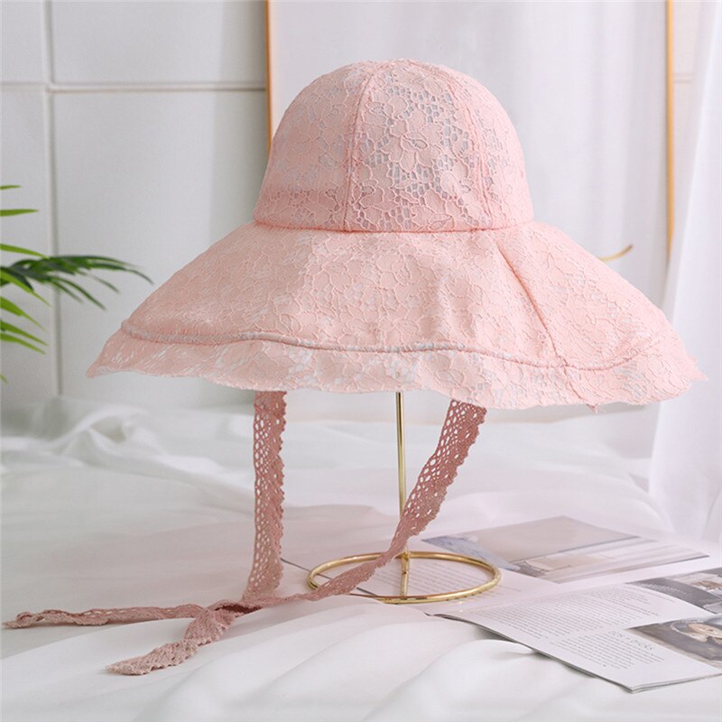 Grand chapeau de soleil à large bord chapeau de dentelle souple été blanc dentelle noire église fête chapeaux de mariage chapeau de plage emballable: pink