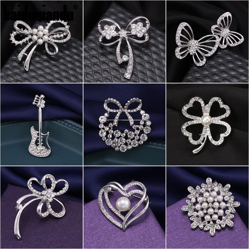 baiduqiandu Pearl & Crystal Booches Pin Charming Bow Butterfly Flower Guitar Women Wedding Bouquet Clothing Dress Accessories