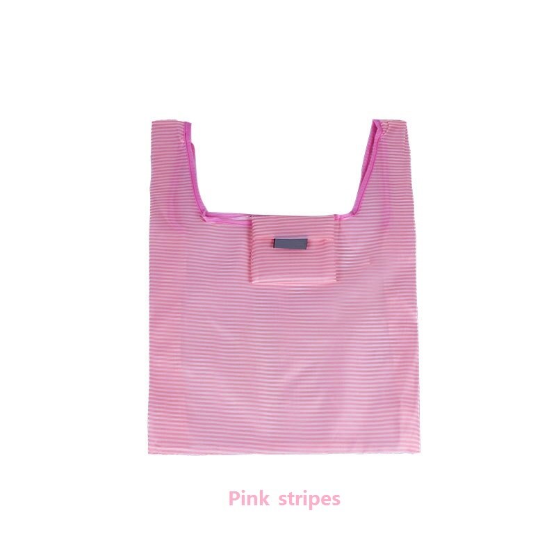 3pcs Oxford Cloth Shopping Bag Eco-friendly Folding Reusable Portable Shoulder Handbag For Travel Grocery Bags: Pink stripes