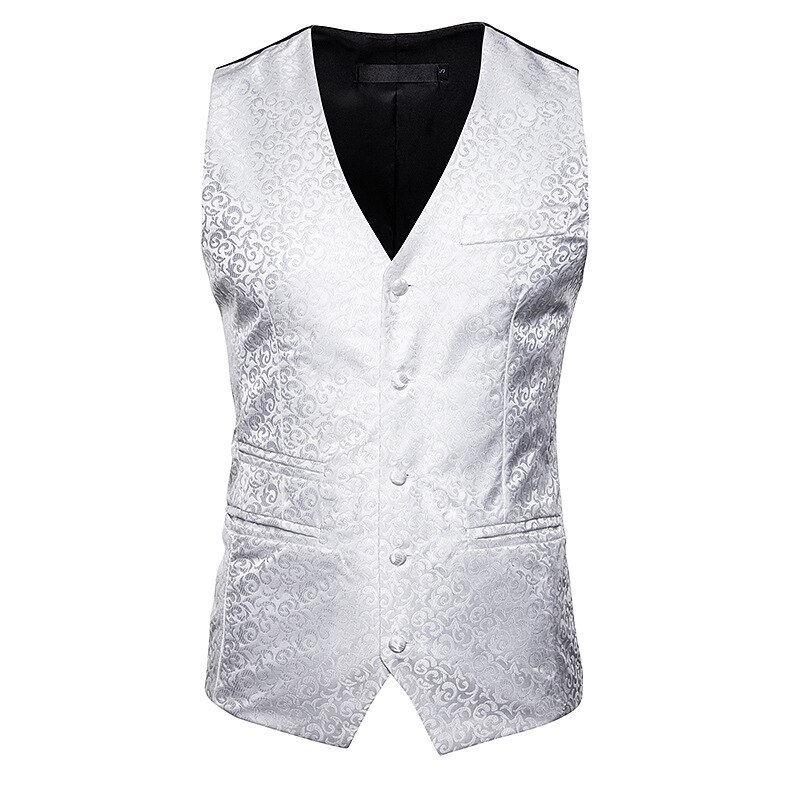 Chaleco de traje de Paisley para de boda Hipster para hombre chaleco Floral para hombre chalecos de vestir de ajuste delgado de un solo pecho para hombre Gilet XXL: white / S
