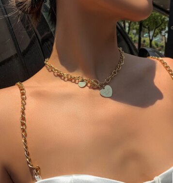 WG OT Buckle Love Heart Pendant Necklace Punk Long Chain Necklace Mujer Collare Jewelry For Female: N7393