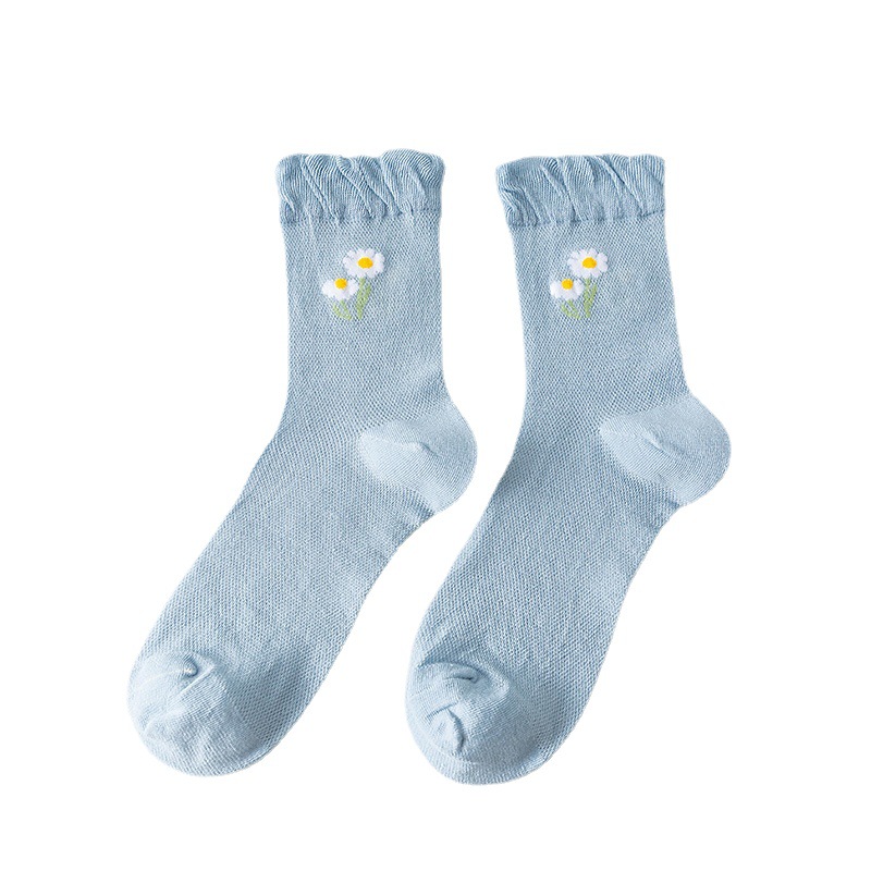Baumwoll socken Frauen weiße Spitze weibliche dünne Mittel rohr eins Blumen druck niedlichen Baumwolle Frühling Herbst Sommer Rüschen Mädchen Strümpfe