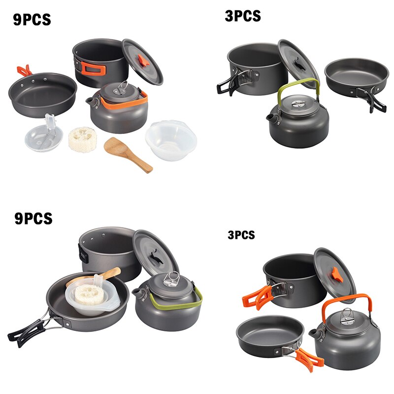 3/9pcs Cookware Outdoor Cookware Set Camping Tableware Cooking Set Travel Tableware Cutlery Utensils Hiking Picnic Set