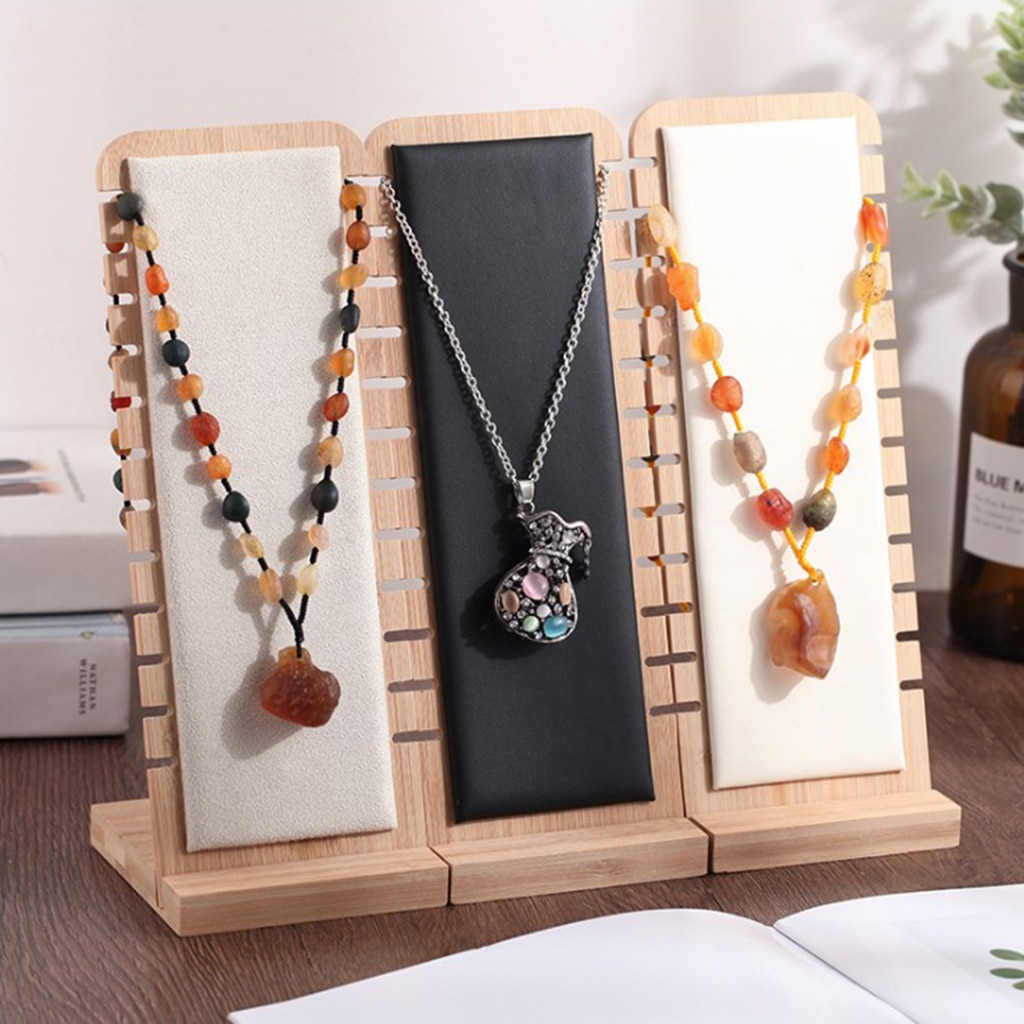 Feste Bambus Holz Schmuck Anzeige Ständer Halskette Schaufenster Halfter Anhänger, Lange Kette Gabe Organizer (Halskette Gremium)
