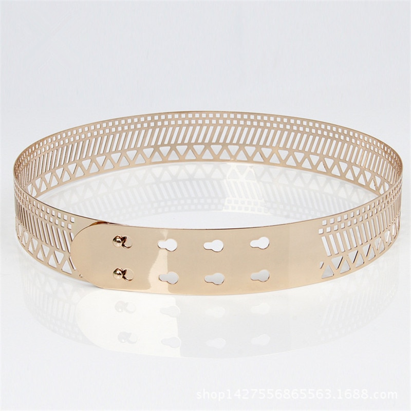 Metal Mirror Waist Belt 4 cm Width Women hollow Metallic Celebrity Gold silver Wide Band For Women Belts BL23