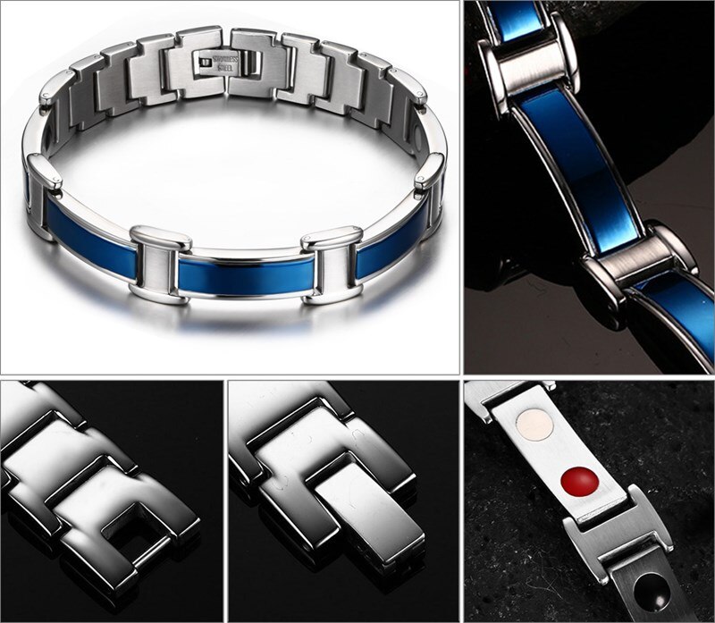 ZORCVENS Healthy good for body men magnetic bracelets & bangles stainless steel body care blue bracelet men for friendship
