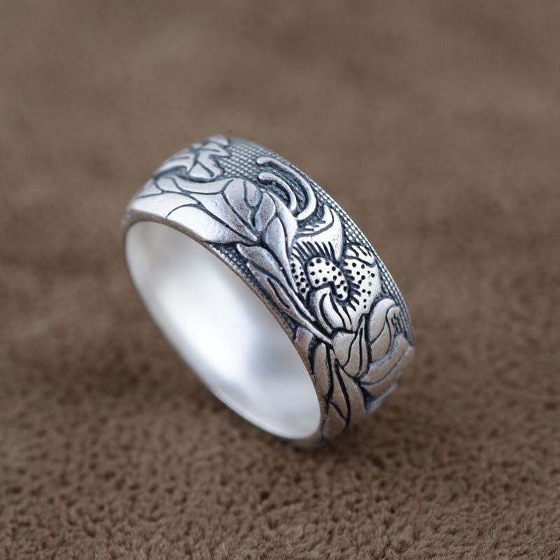 FNJ 925 Anello In Argento Sterling Fiore anelli Punk Buona Fortuna Romantico S990 Thai Anelli D'argento per le Donne Degli Uomini Dei Monili di Grande formato