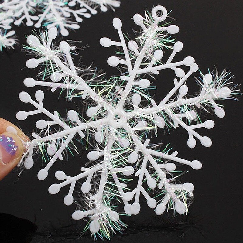 30pcs Christmas Snowflake Ornament Xmas Artificial White Snow Flakes Hanging Pendant Christmas Home Festival Decorations
