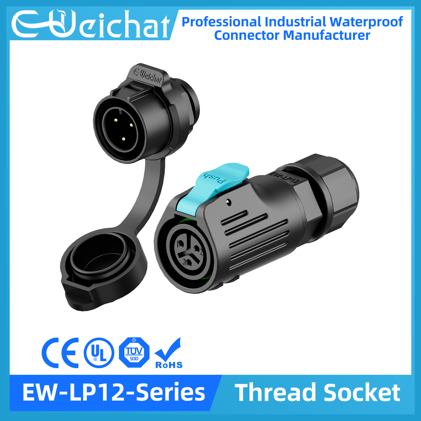 LP12 Waterproof Connector IP68 Industrial Circular Aviation Electrical Connector PBT Shell M12 2-8 Pin Thread Socket: MULTI