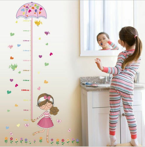 Paraplu meisje lengtemeter muursticker kunst vinyl sticker kinderkamer decoratie cartoon muursticker lengtemeting