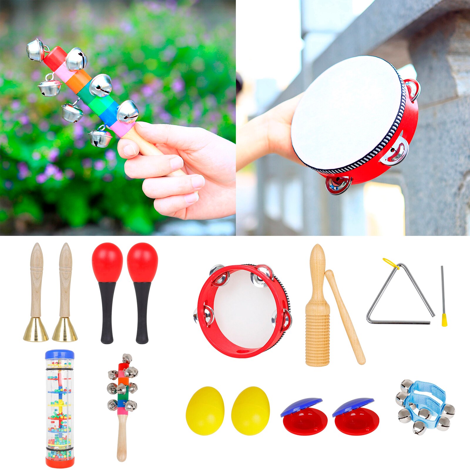 Conjunto de instrumentos musicales para niños, juguetes de preescolar con pandereta, Maracas, de vacaciones, 10 Uds.