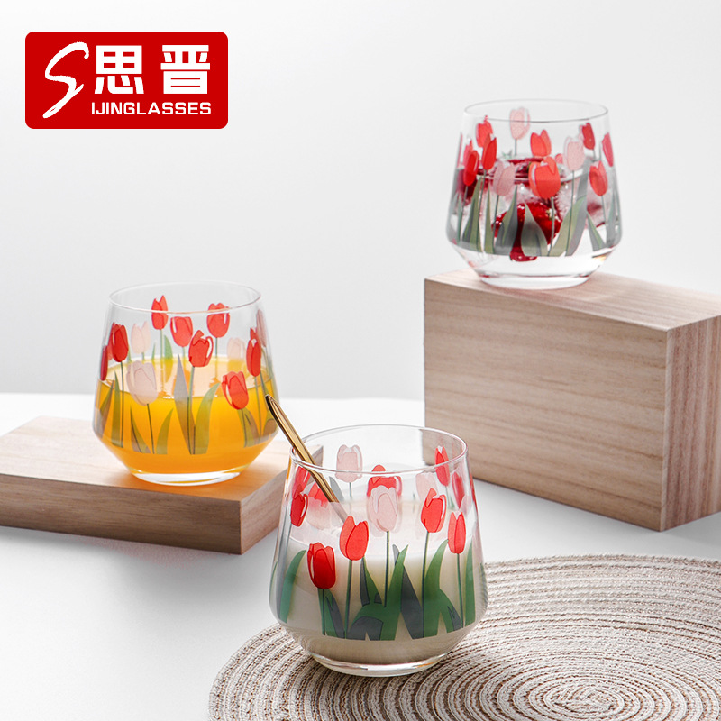 Tulip Art Tumbler Stemless Wine Glass Juice Cup Drink Glass Cups Brandy Glass