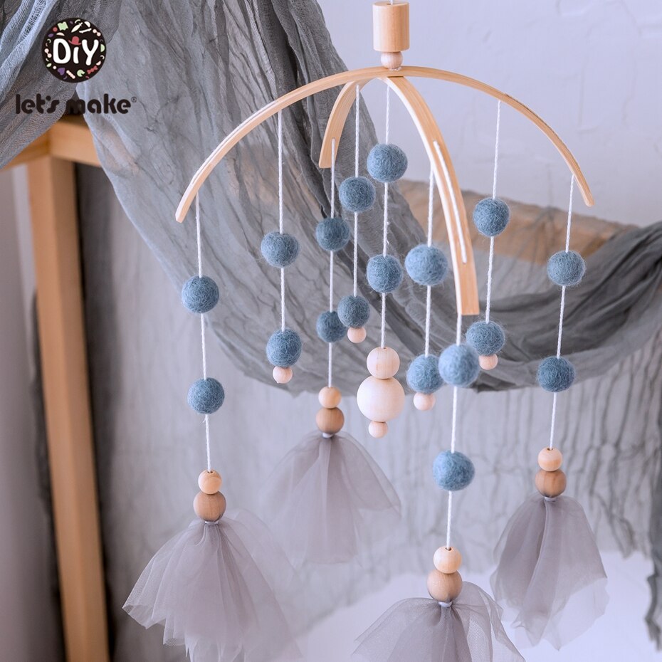 Let's Maken Houten Baby Bed Speelgoed Wieg Mobiele Baby Kamer Kinderwagen Muziek Baby Vilt Wol Bal Rammelaars Houten Bijtring speelgoed
