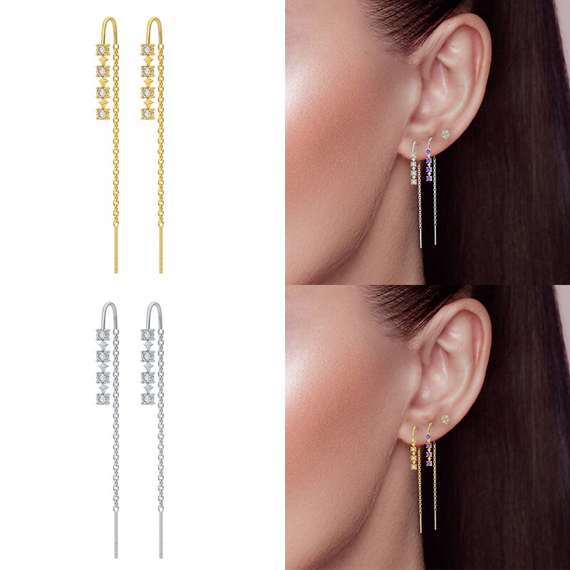 Aide 925 Sterling Zilver Kleurrijke Zirkoon Lange Ketting Kwast Threader Oorbellen Voor Vrouwen Oorbellen Partij Sieraden Pendientes