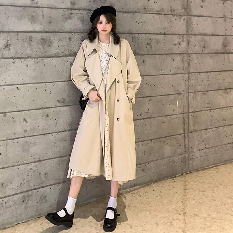 Gabardina larga de color caqui para mujer, abrigos encantadores con botones y doble botonadura, prendas de vestir de estilo japonés británico, Chic que combina con todo para primavera