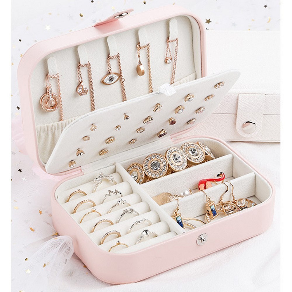 Draagbare Sieraden Doos Display Sieraden Organisator Double-Layer Earing Ketting Ring Box Earing Ring Display Organizer Holder Vrouwen