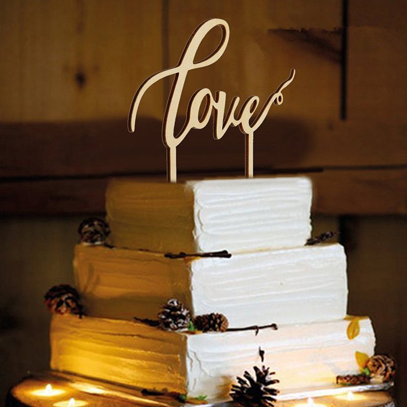 Houten Bruiloft Taart Benodigdheden Engels Letters Liefde Vormige Wedding Cakes Topper Voor Partij Decoratie