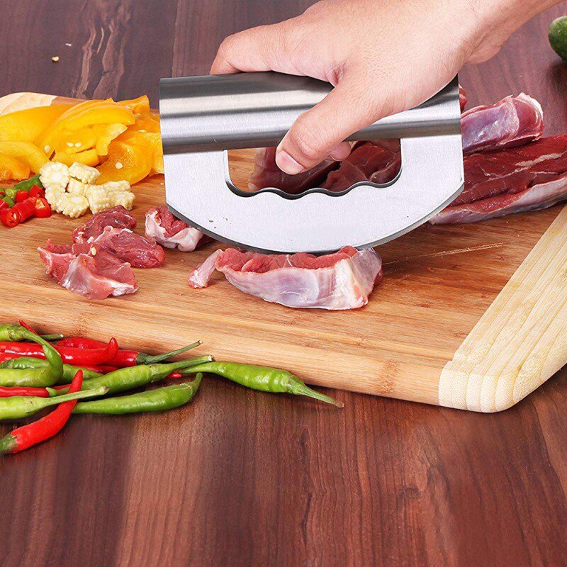 Multipurpose Premium Salad Chopper For Home And Restaurant Chopper Knife With Double Blade Protective Cover Stainless Steel