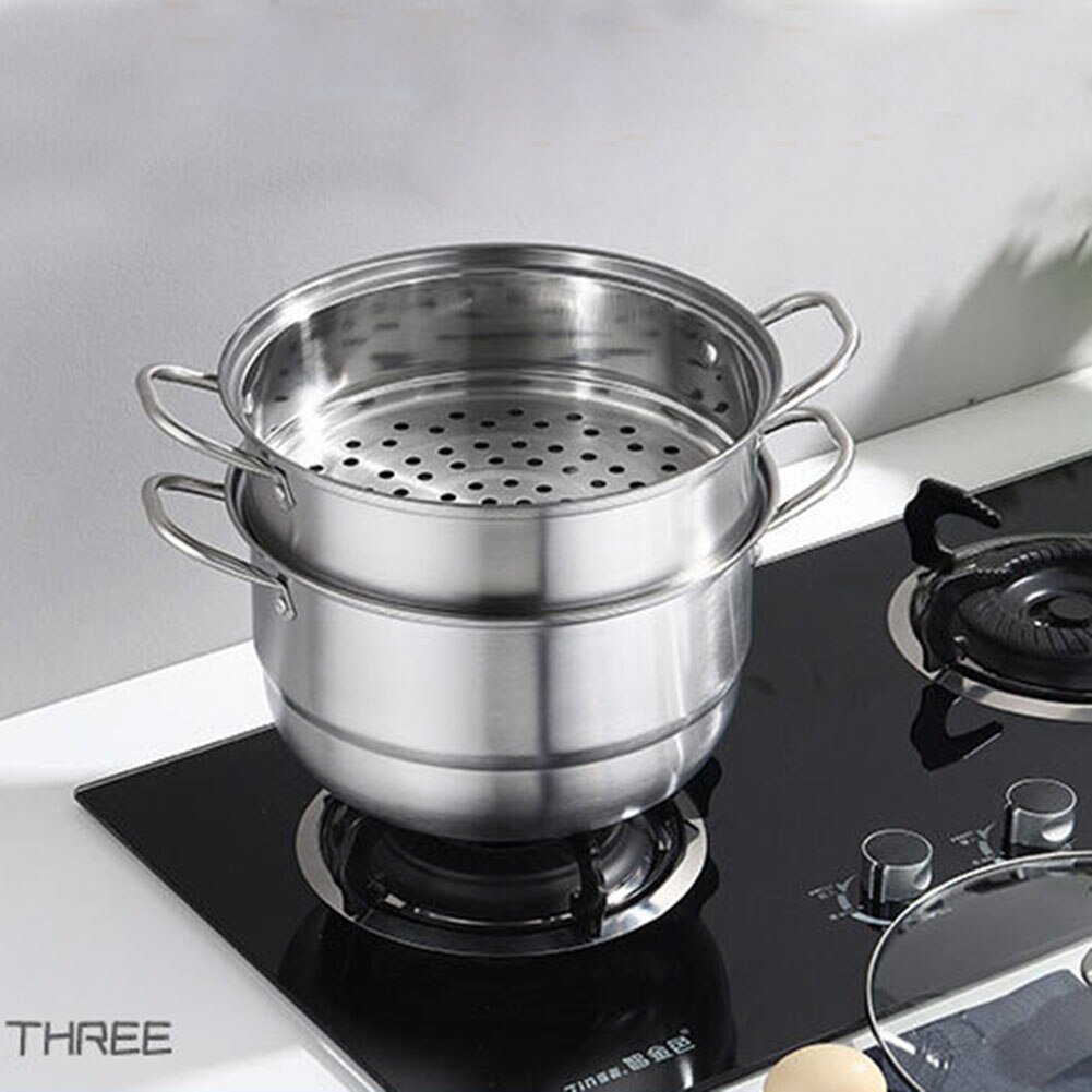 Olla de vapor de acero inoxidable 2 en 1 con tapa Visible, olla de sopa de doble capa, hervir al vapor, utensilios de cocina de doble uso