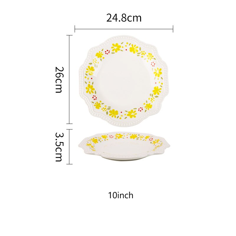 Bol de petit déjeuner à fleurs jaunes rétro, plat à pâtes , assiette à Steak en céramique: 10inch plate