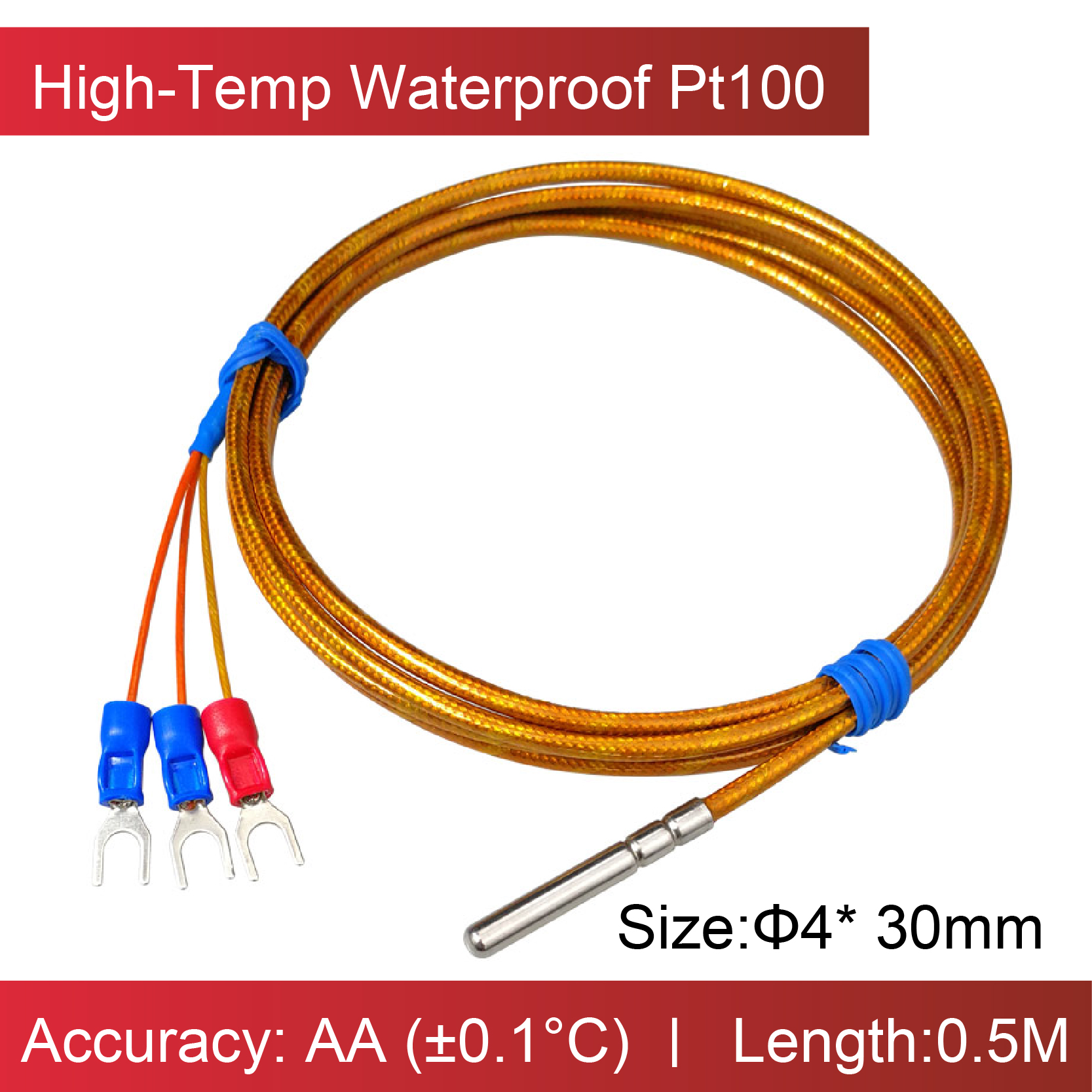 PT100 Temperature Sensor RTD Probe 350°C Platinum Resistance Waterproof High Temp Sensor Kapton Insulated Industrial Measuring: Ivory