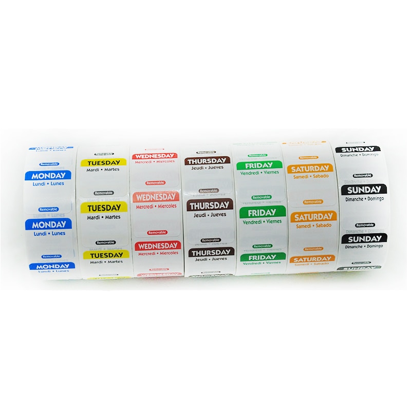 DaySpot HYDS-RL1x1 Each Day of Week Removable Labels 1"X1" Inch Date Stickers for Food Storage Rotation, 1000 labels/roll