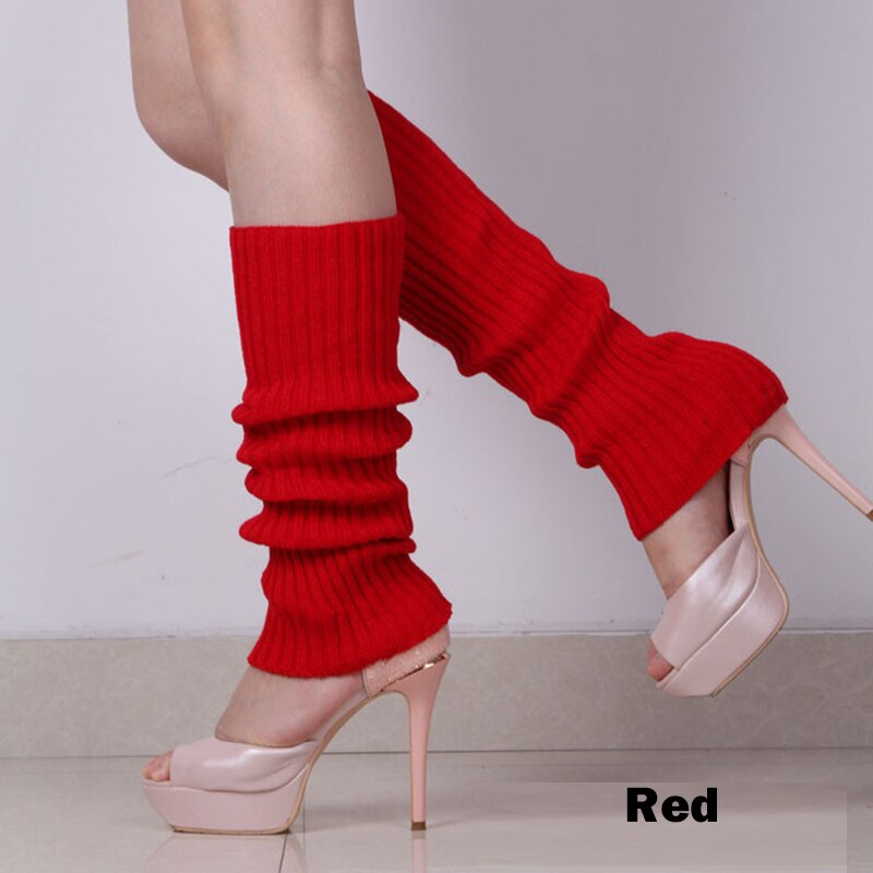 Punk Solid Black Cool Knit Long Socks Women Outdoor Knee High Elastic Leg Warmers Lady Warm Slim Gothic Hip-hop Rock Sock: Red