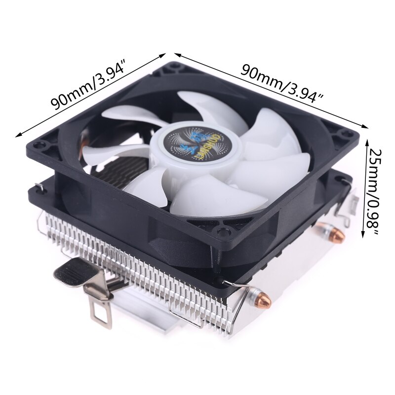Silent CPU Cooler LGA/115X/775 3 Pin PC Cooling Radiator 2 Copper Tubes 5 Colors LED Cooling Fan
