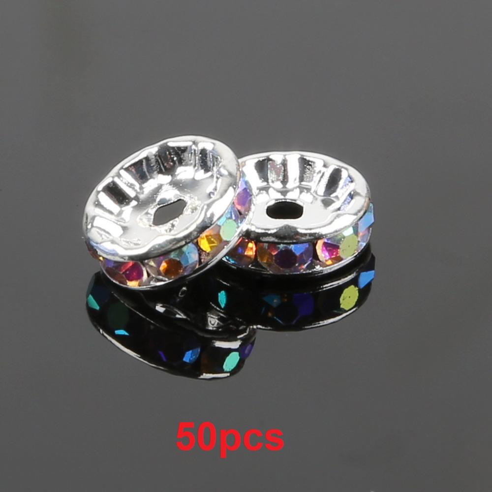 50pcs 4/6/8/10mm Gold/Silver Plated Crystal Rhinestone Beads Round Rondelle Spacer Beads For Jewelry Making DIY Accessories: AB Color / 6mm 50pcs