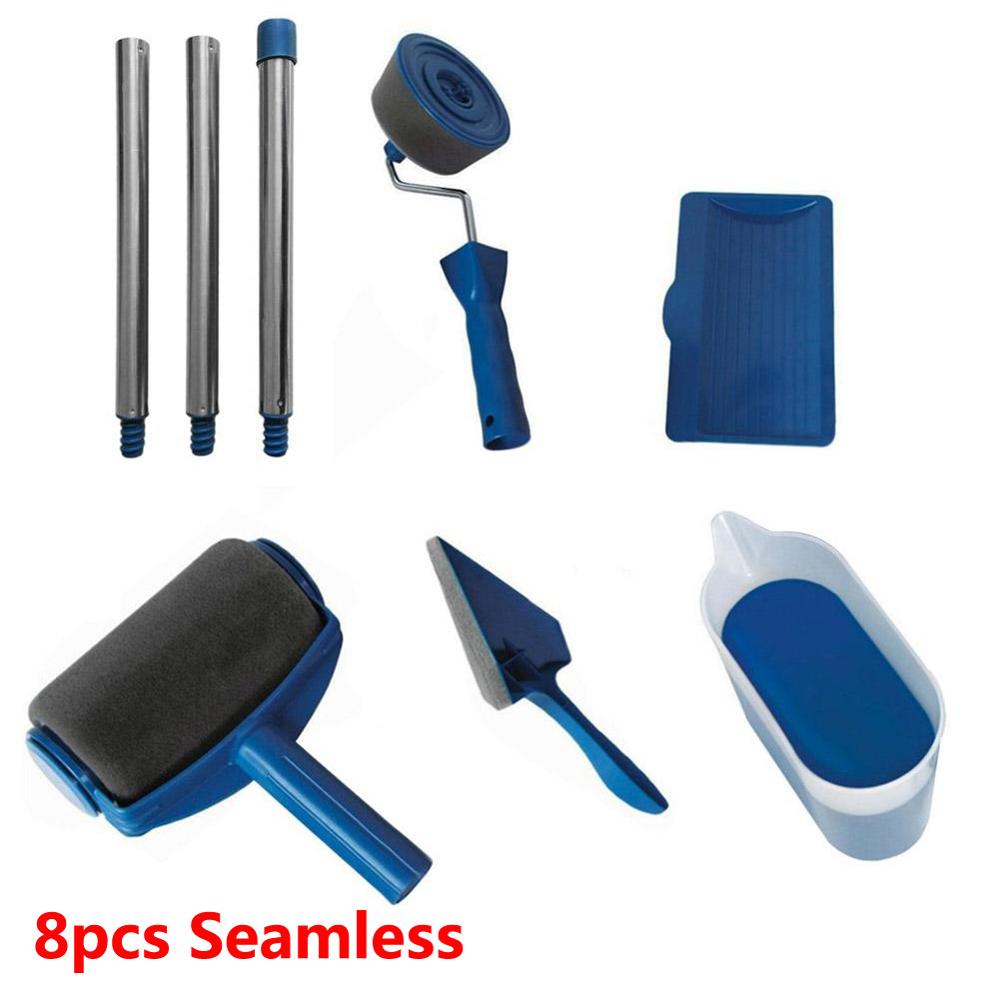 5/8pcs DIY Paint Runner Pro Roller Brush Tools Set Handle Flocked Edger Office Home Room Wall Painting Roller Paint Brush Sets: 8pcs Seamless