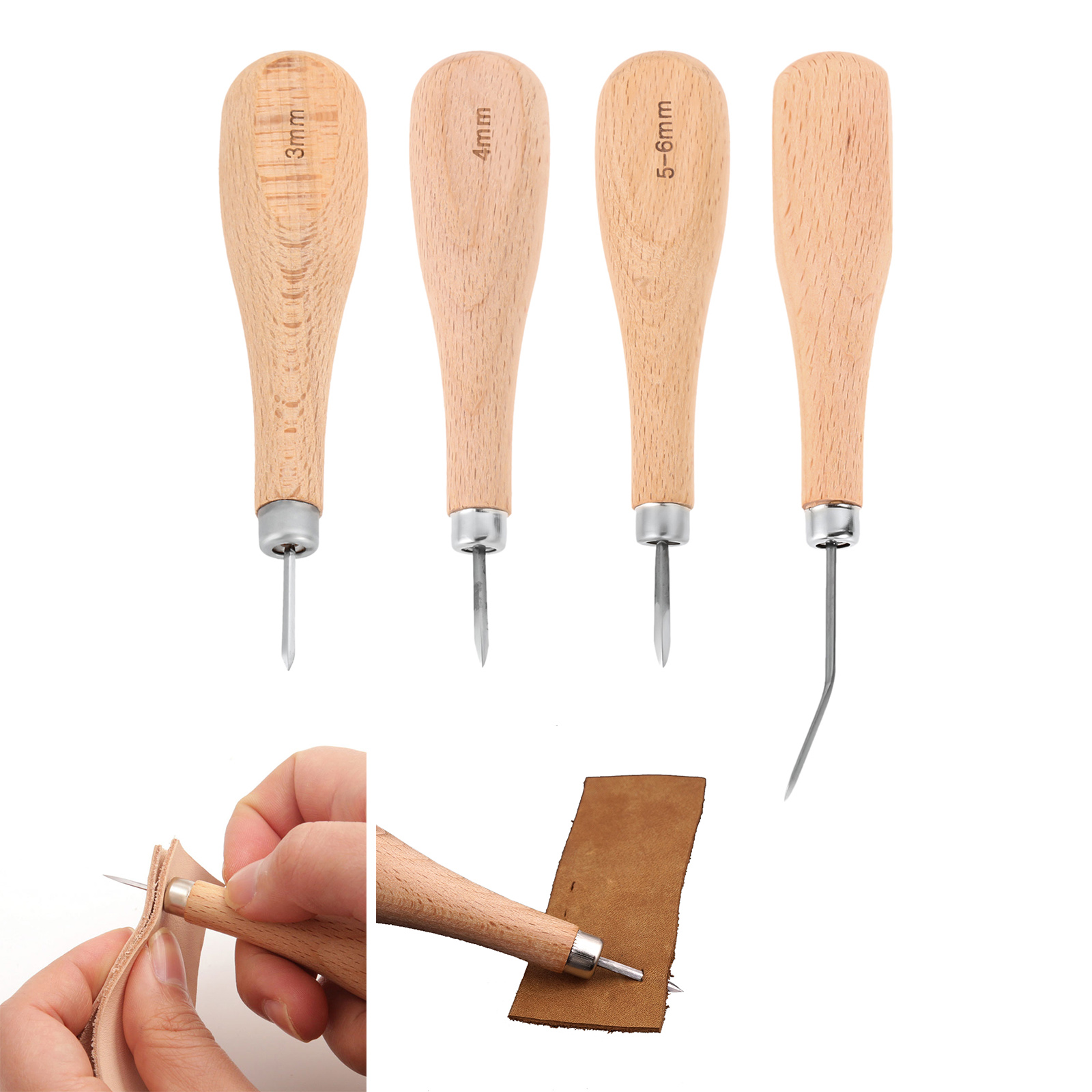 Poinçon à pointe diamant en acier de hêtre 3/4/5-6mm/poinçon cône plié en cuir, Point artisanat, losange bricolage réparation chaussure/sac/sac à main fait à la main 1 pièce