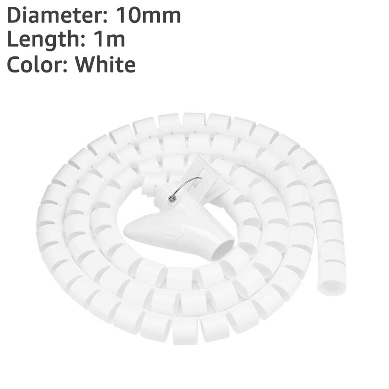 Kabel Organizer Flexibele Spiraal Draad Protector Storage Pijp Cord Management Kabelhaspel Wire Wrap Desk Tidy Kabel Accessoires: 10mm-White