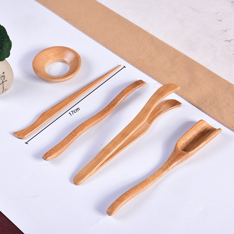 5Pcs/set Tea Ceremony Utensils Set Bamboo Teaspoons tea Needle Tea Tweezer Clip Strainer Tong Tube Wooden Teaware