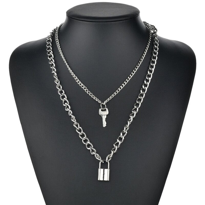 LETAPI Persoonlijkheid Cross Lock Metalen Multilayer Hip hop Lange Chain Cool Eenvoudige Ketting Voor Vrouwen mannen Sieraden