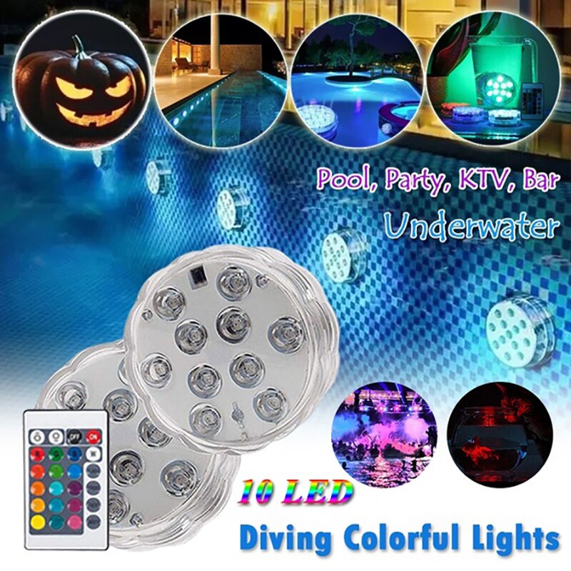 10 Led Remote Controlled RGB Submersible Light Battery Operated Divinglight Lamp Outdoor Vase Bowl Garden Party Decoration Lamp