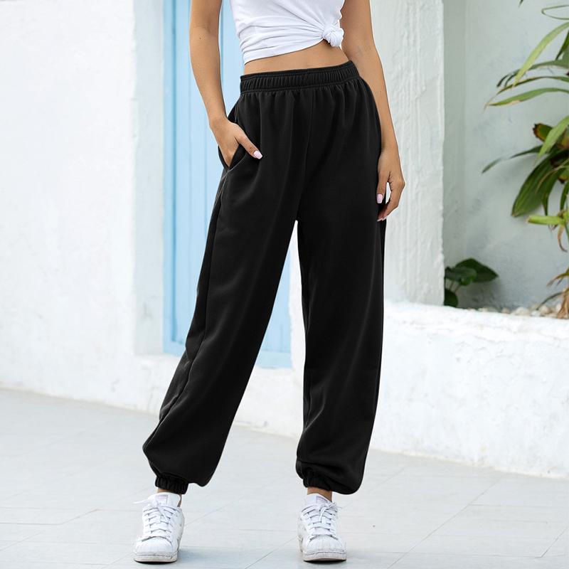 Plissee Elastische Hohe Taille Schlauch Jogger Frauen Taschen Einfarbig lässig ausgebeult Jogginghose Harajuku Laufsport Schlauch