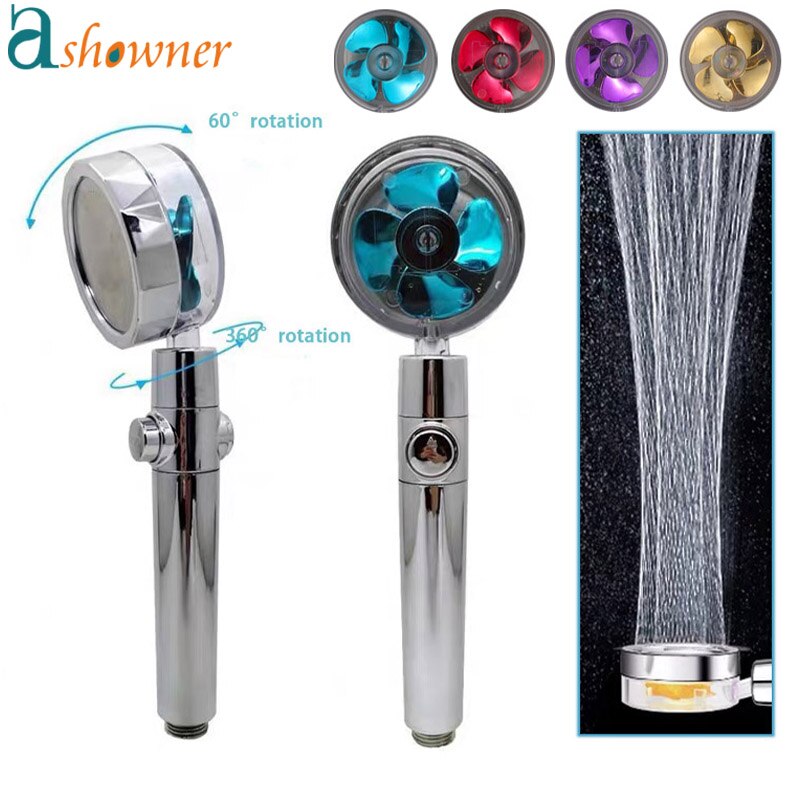 Obrót o 360 ° głowica prysznicowa oszczędne zużycie wody i wysokie ciśnienie słuchawka prysznicowa dysza z mały wentylator ręczny prysznic akcesoria łazienkowe
