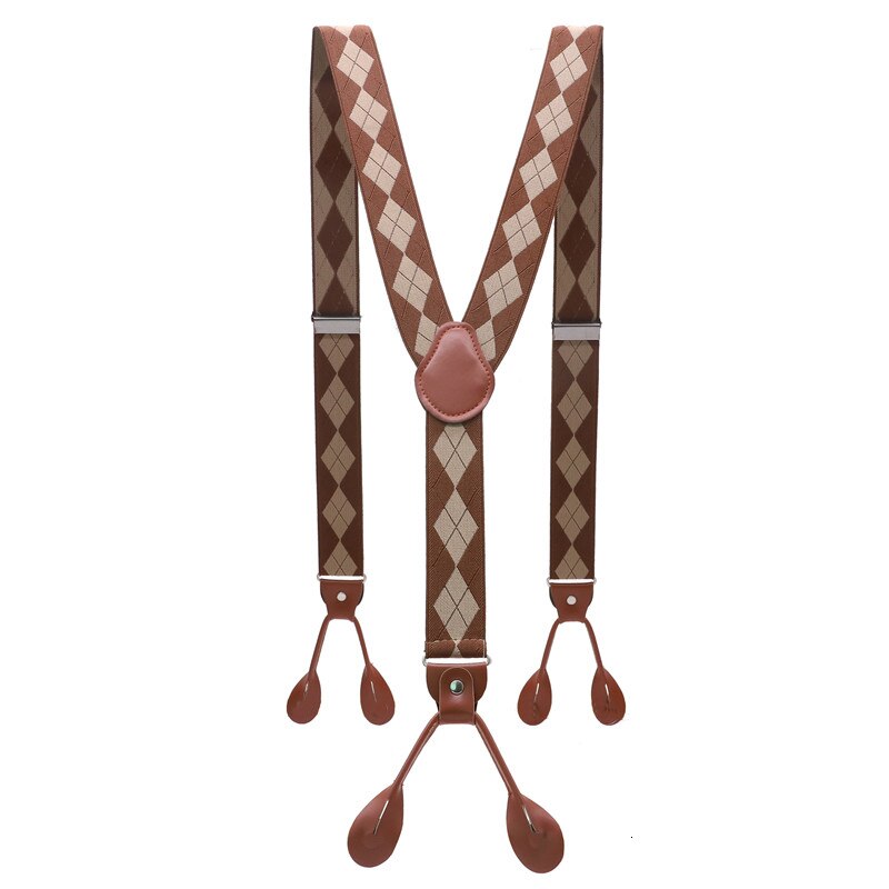Unisex vintage seler herre seler justerbar 6 -knaps seler elastisk y-form strop bukser brun læder pu: 1