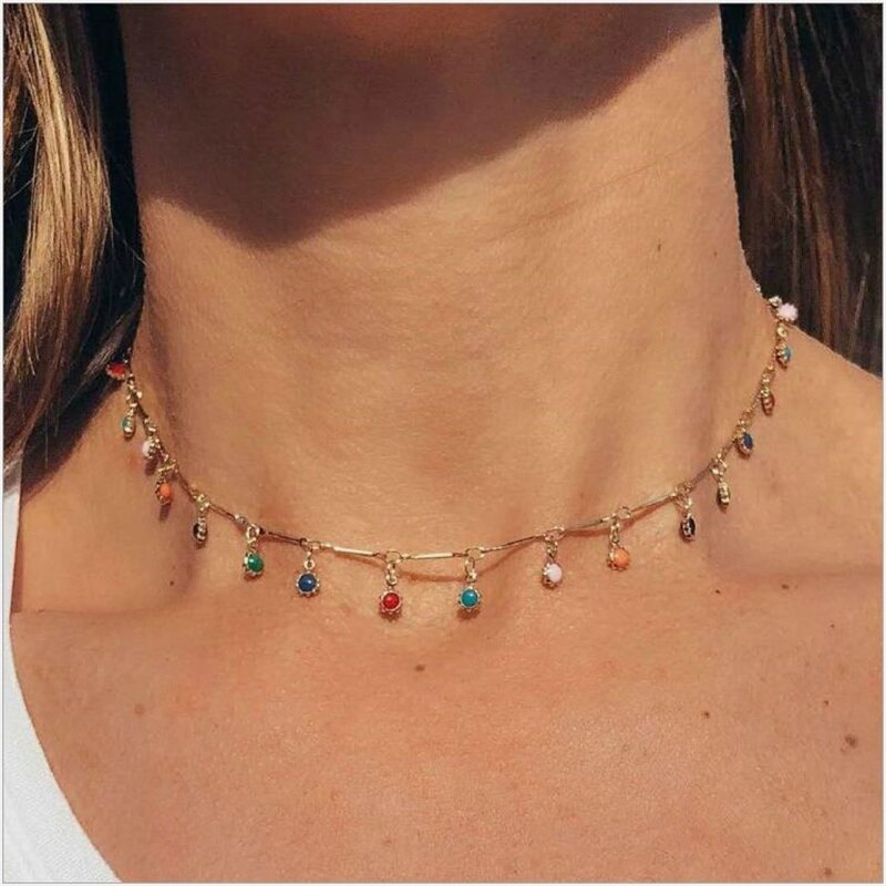 Bohemian Kleurrijke Kralen Ketting Voor Vrouwen Charms Tassel Sleutelbeen Keten Chockers Handgemaakte Party Sieraden Collares