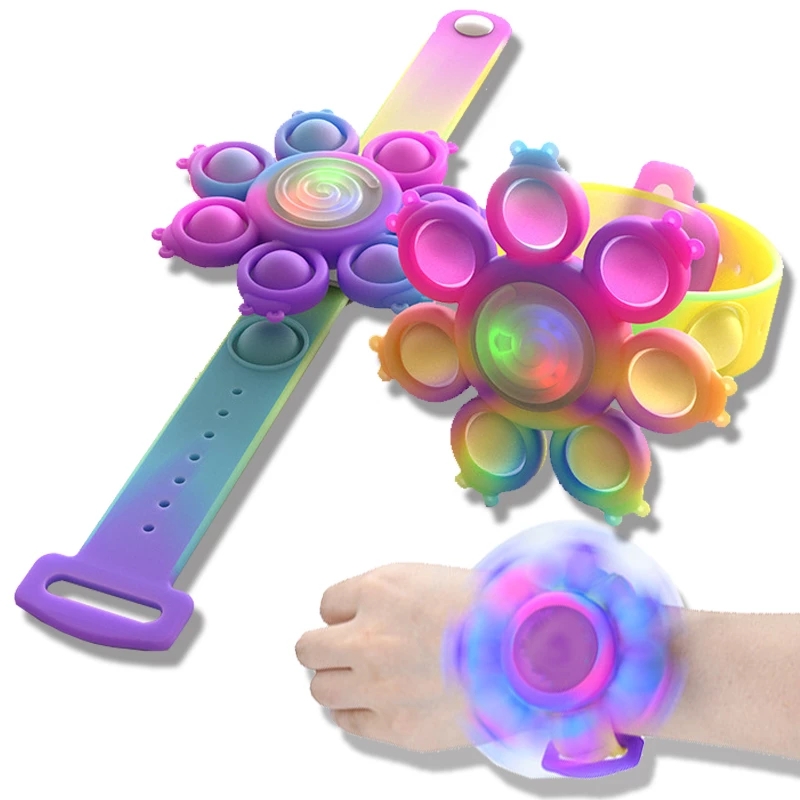 Hottest Spinning top Popping Fidget Toys Its Anti stress Wristband Whirl Light Silicagel Bracelet Kawaii Push Bubble Kids