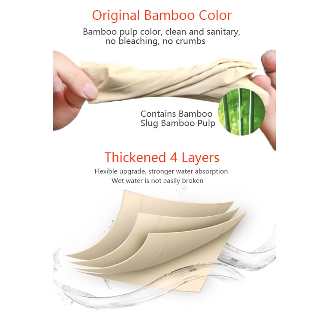 12 Rolls 4 Layers Natural Bamboo Pulp Roll Paper Toilet Paper Napkins Paper Towels Household Kitchen Suply