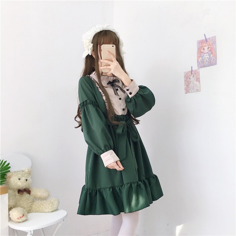 Kawaii Lolita Dark Green Maid Style Japanese Lolit... Grandado Kawaii Lolita Dark Green Maid Style Japanese Lolit... Grandado