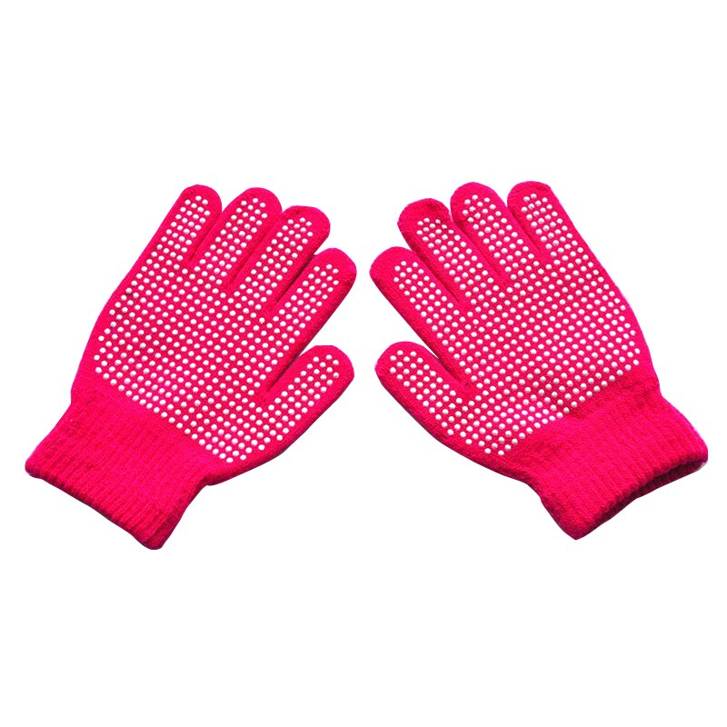 Guanti antiscivolo caldi invernali per bambini particelle di punti per 3-7 anni guanti da equitazione per bambini e ragazze guanti in maglia tinta unita: Rose Red